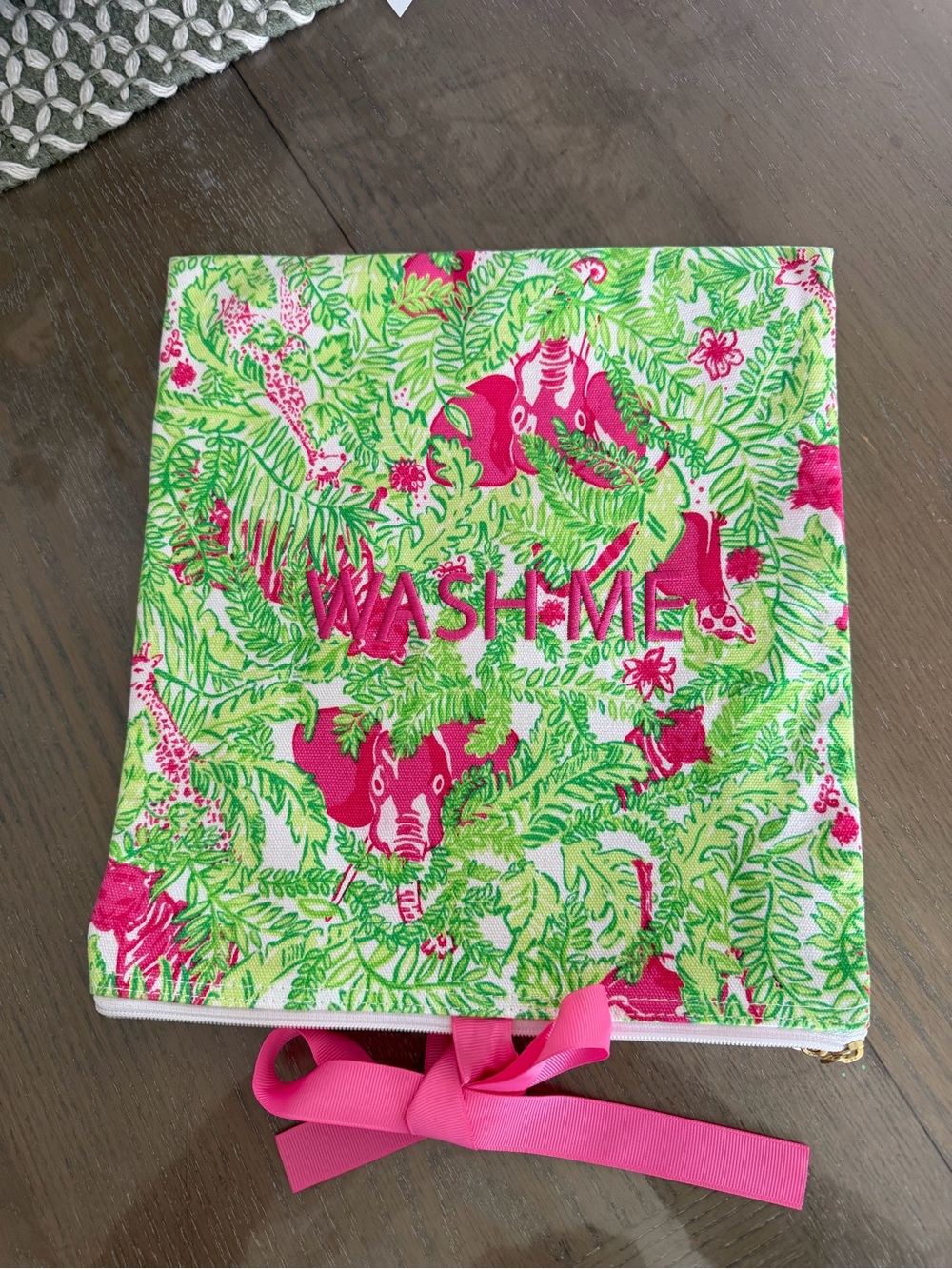 Lilly Pulitzer resort Pink & Green Floral 'WASH ME' Zip Pouch